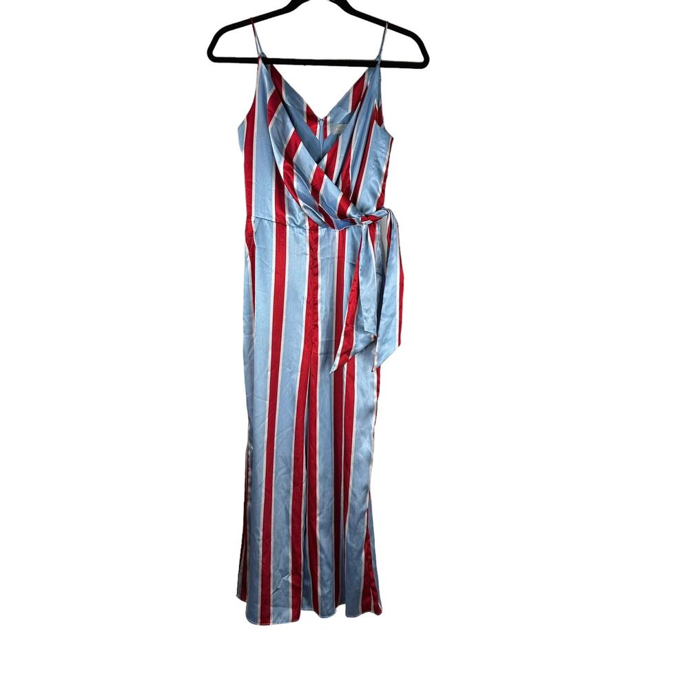 FINDERS KEEPERS Retrograde Red Blue Sky Stripe Sleeveless Satin‎ Jumpsuit XS